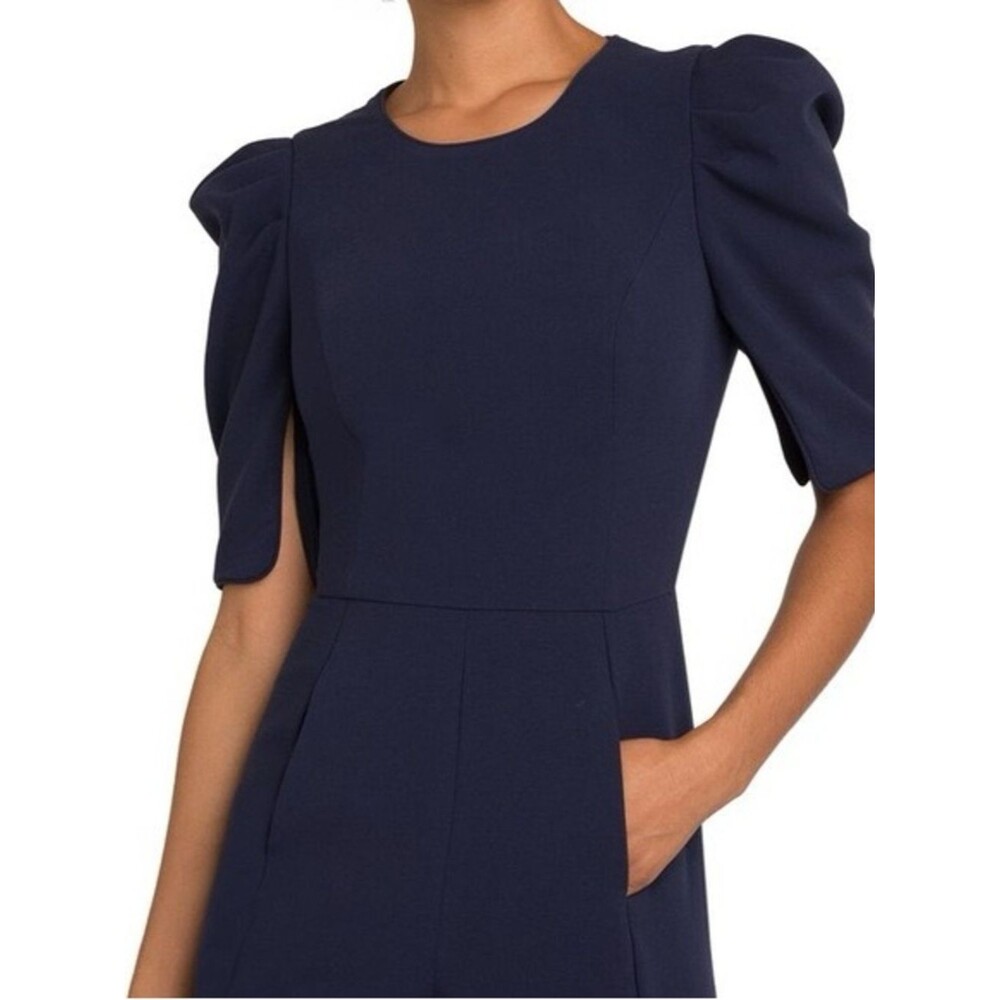 NEW Black Halo Russo Jumpsuit Puff Sleeve in Pacific Blue Size 4 Straight Leg - Picture 3 of 11